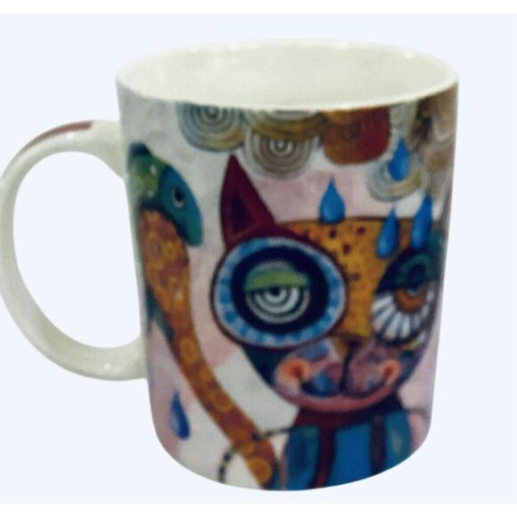 Abstract Cat and Fish Coffee Mug Tea Cup by Michelle Allen Designs Bone China - Picture 2 of 8